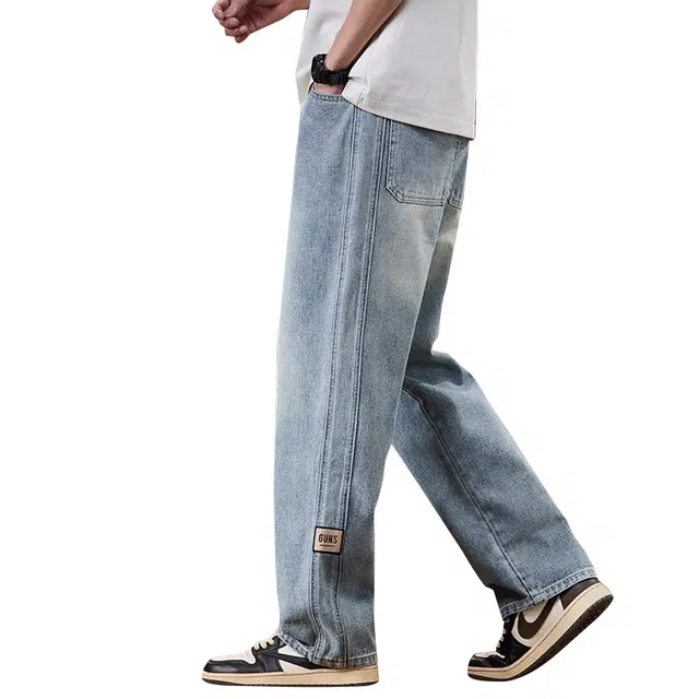 协协乐 美式复古水洗宽松潮牌阔腿牛仔裤 男款