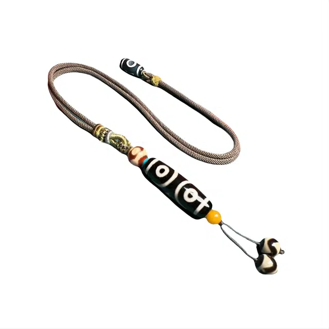 玉临门 国风民族风藏传黑白风化马蹄纹三眼天珠搭红肉天珠蜜蜡 玛瑙 项链 男女同款情侣款 送 男 女朋友 七 夕礼 物 礼盒包装