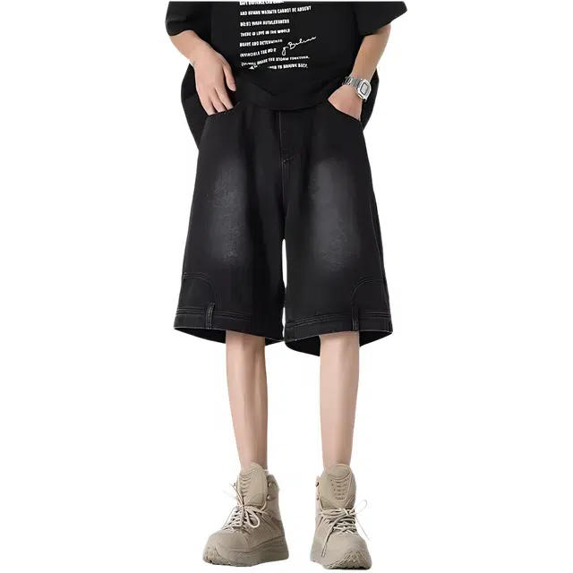 木木兔 美式水洗复古潮牌休闲百搭时尚直筒设计感五分牛仔短裤 男款