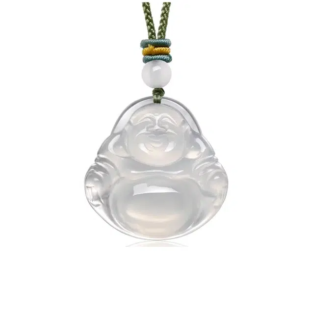 匠锁心玉 白月光弥勒佛 佛光 笑口常开 新中式 国潮国风 轻奢高级感 时尚简约气质百搭 小众 转运纳福招财#好运 玉髓 项链 男女同款情侣款