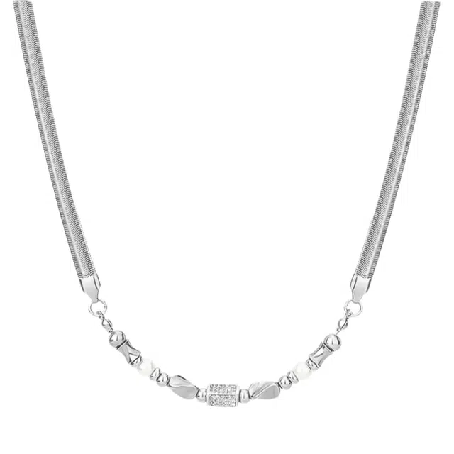 芊淑歆 时尚轻奢莫比乌斯拼接蛇骨链设计感潮流小众简约高级感百搭锁骨链帅气刀片链 钛钢 项链 男款