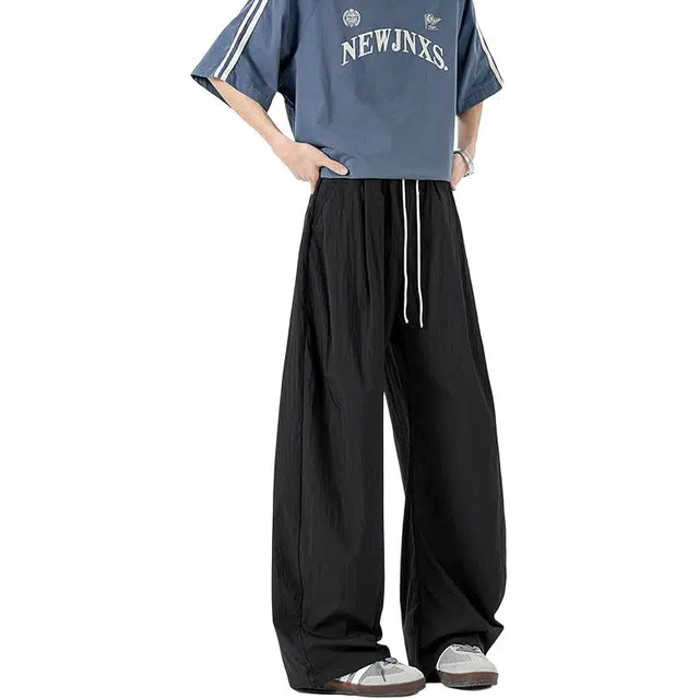 隐狼世家 美式多巴胺设计工装宽松百搭弯刀直筒运动休闲裤 男款