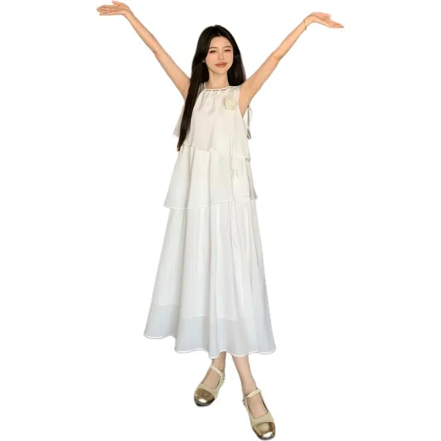 沐晓欣 大码杏花微雨气质女春夏季设计感无袖连衣裙 女款