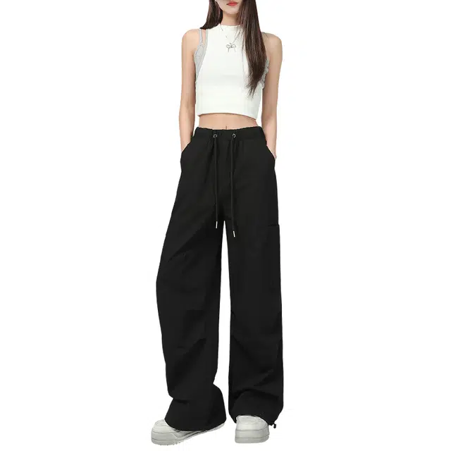 玫丝朵 美式抽绳工装宽松高腰显瘦阔腿休闲裤 女款