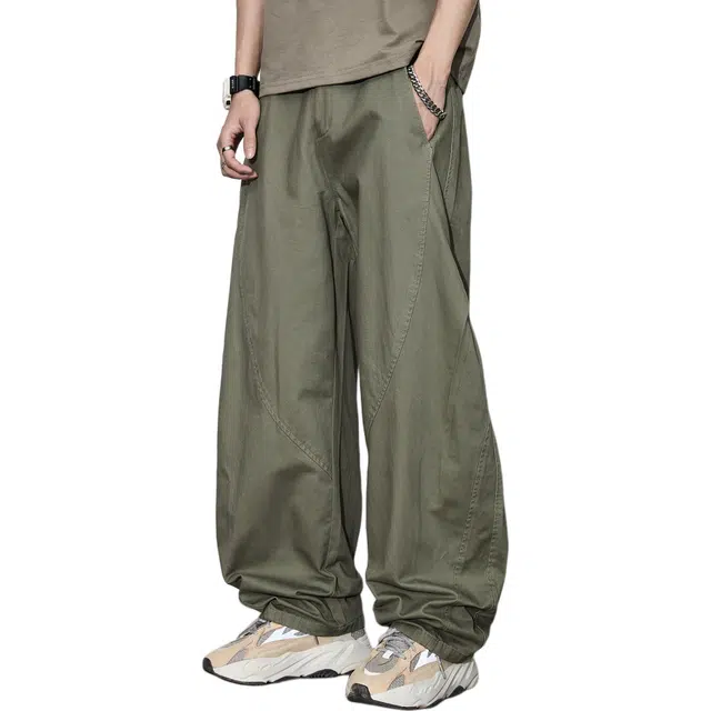 隐狼世家 复古工装夏季纯色中腰长裤休闲裤 男款