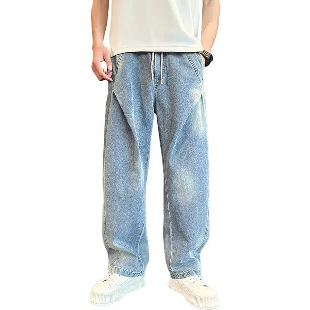 沃马 美式高街简约舒适百搭牛仔裤 男女同款 蓝色