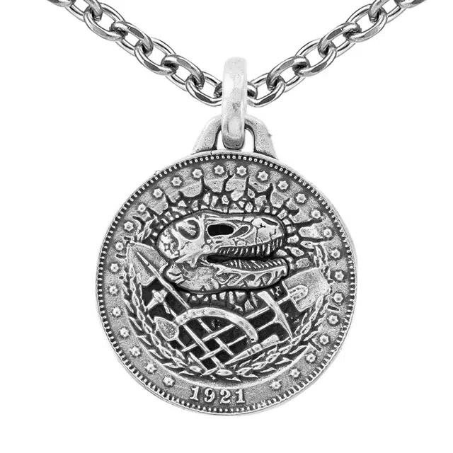 【可定制刻字】 白木黑冰 侏罗纪恐龙 百搭小众潮流时尚新中式高级感 银合金 项链 男款 礼盒