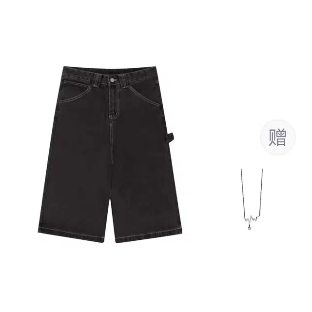 识恩 美式复古水洗直筒七分宽松显瘦休闲阔腿牛仔短裤 女款