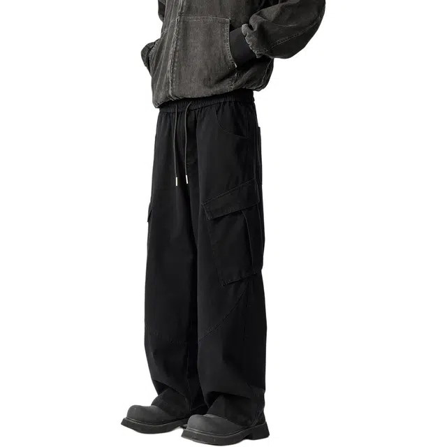 敦煌博物馆 重工水洗高街阔腿裤拖地多口袋工装裤 男女同款