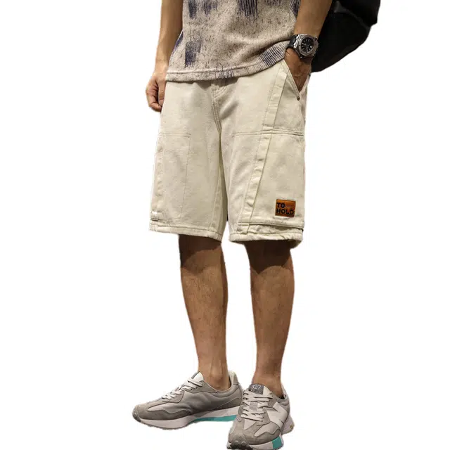 路杰邦 美式街头潮流设计感水洗拼接宽松工装短裤 男款
