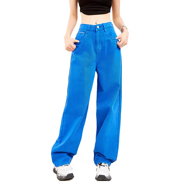 木果果木 休闲百搭宽松阔腿牛仔裤 女款 天际蓝