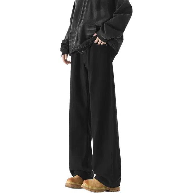 宝米卡 阔腿长裤美式高街休闲百搭垂坠感直筒牛仔裤 男女同款