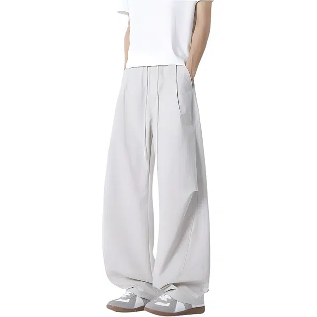 哲源 美式高街纯色简约风褶皱设计感夏季薄款速干透气松弛干日常通勤百搭宽松时尚休闲裤 男女同款