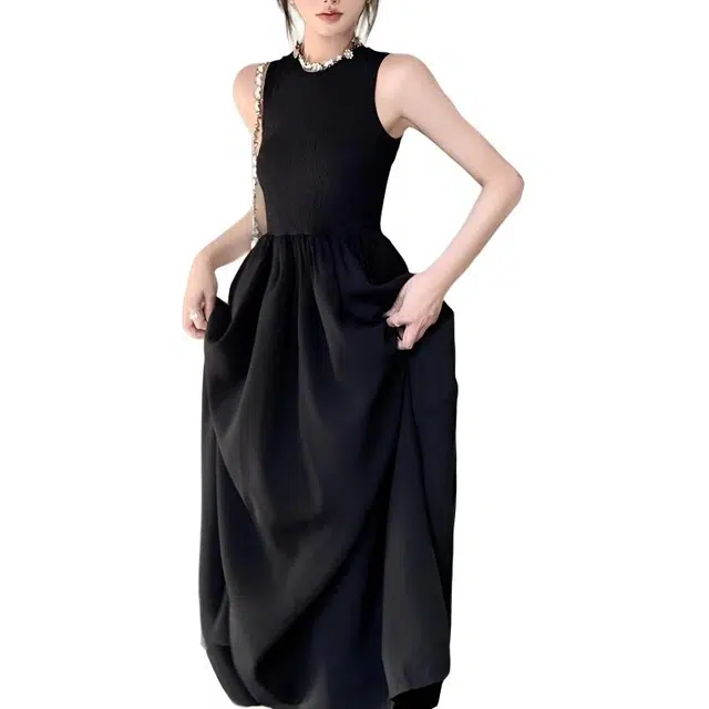 小卷要加油 法式复古气质时尚简约裙子无袖连衣裙 女款