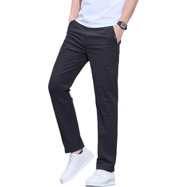 瑞梵帝斯 夏季商务立体裁剪加大臀围和腿围遮臀冰丝面束脚纯色简约基础款日常百搭柔软亲肤冰丝凉感面料通勤水洗直筒九分休闲裤 男款