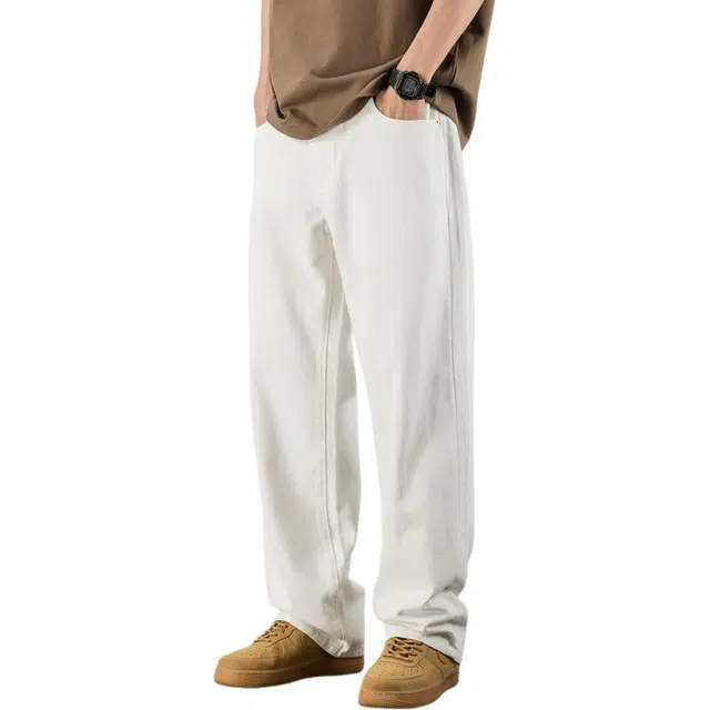 吉肯蒂 直筒简洁百搭舒适牛仔裤 男款 白色