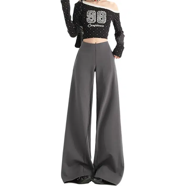 如续 显瘦抗皱阔腿西裤弹力垂感微宽松喇叭针织女休闲裤 女款