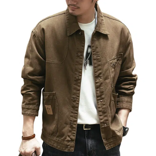 格蓝鹿 潮牌痞帅百搭休闲休闲美式重磅复古帅气个性工装长袖夹克外套 男女同款