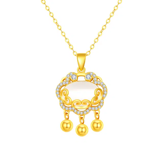 万娜 小美满平安锁吊坠 国潮新中式国风时尚小众设计高级感 岁岁平安 平安顺遂 好运 玉髓 项链 女款