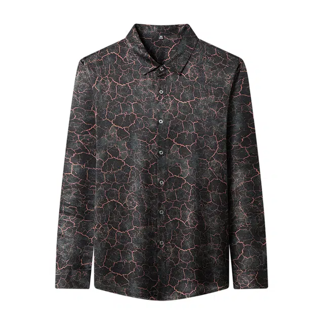 太子龍 高档品牌桑蚕丝长袖男士宽松中年商务宴会翻领印花高级衬衫 男款