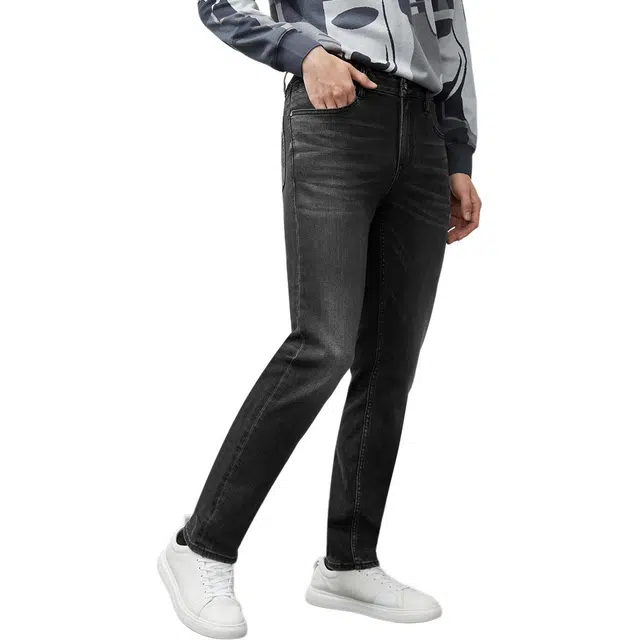 利郎 水洗磨白修身商务休闲中腰牛仔裤 男款 黑