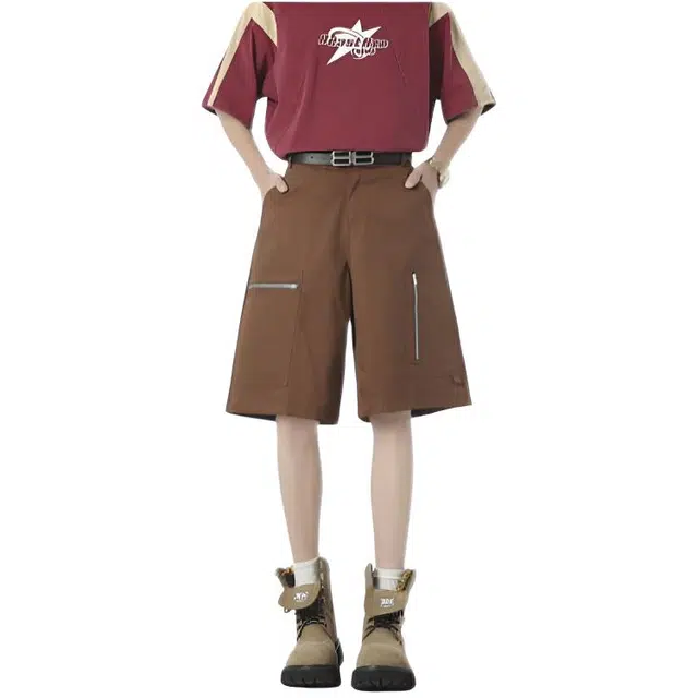 木木兔 男士夏季美式潮流百搭裤子简约设计感五分裤夏天男生户外运动休闲短裤 男女同款