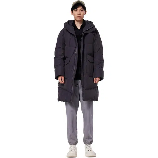 美特斯邦威 冬季设计感连帽中长款保暖羽绒服 男款