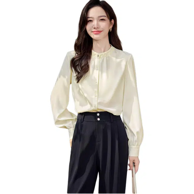 娅丽达 时尚休闲纯色立领长袖衬衫 女款