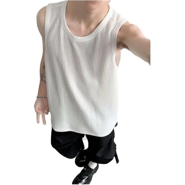 颂希尔 美式潮牌肌理感宽松休闲简约无袖背心 男女同款