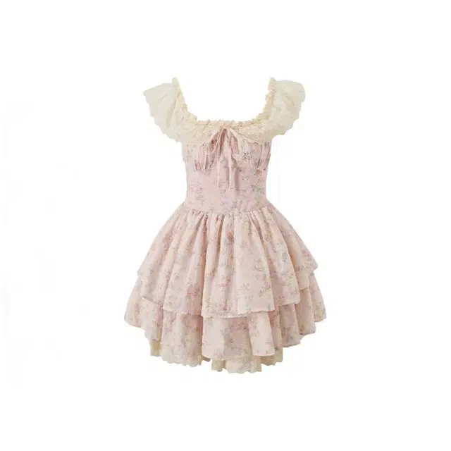 小卷要加油 法式甜美可爱碎花千金感收腰公主风蓬蓬裙短袖连衣裙 女款