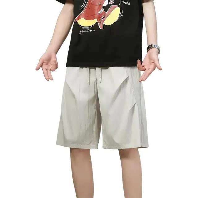 煦加 中腰纯色系带宽松五分裤休闲短裤 男款