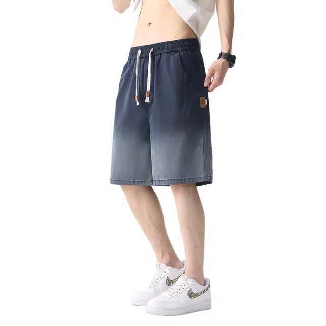 协协乐 夏季薄款渐变宽松直筒休闲五分中裤牛仔短裤 男款