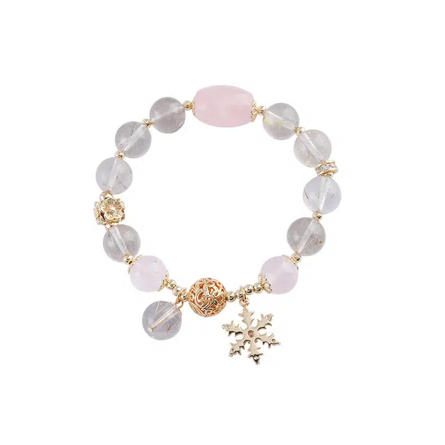 宣华意 轻奢精致高级感时尚百搭雪花绣球圆珠珠子#好运 金发晶 手串 女款