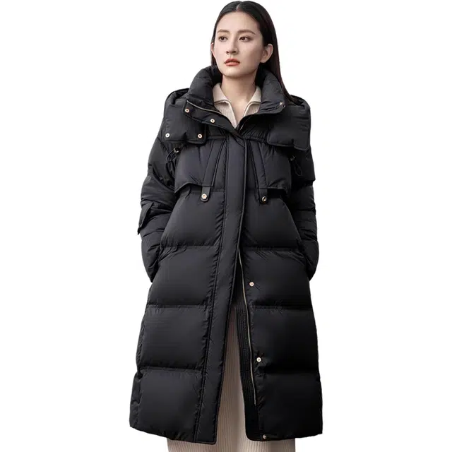 鸭鸭 休闲连帽长袖直筒羽绒服 女款