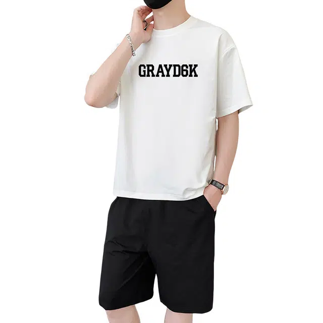 大白鲨 直播跑量款短袖短裤个性宽松舒适简约时尚休闲运动套装 男女同款