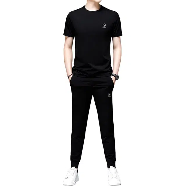 大白鲨 舒适透气百搭短袖时尚短袖上衣宽松简约大气裤子休闲运动套装 男款