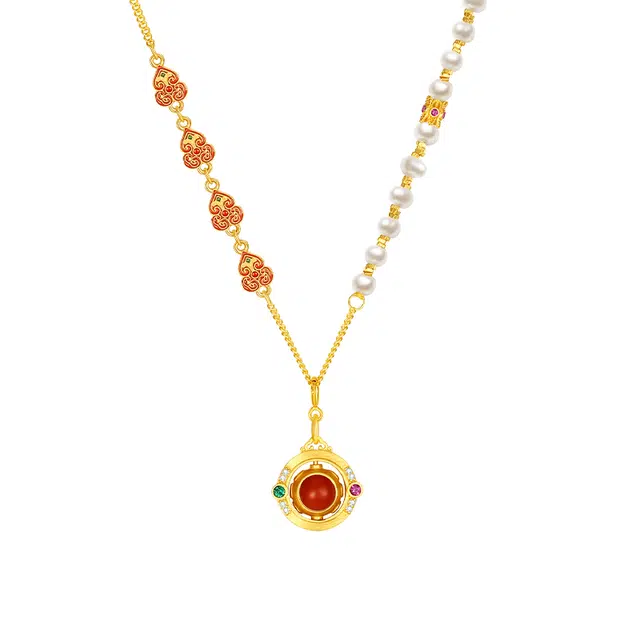 周大生 财运滚滚 黄财神葫芦新中式福运国风轻奢小众高级设计感 生日#好运 玛瑙 玉石项链 女款