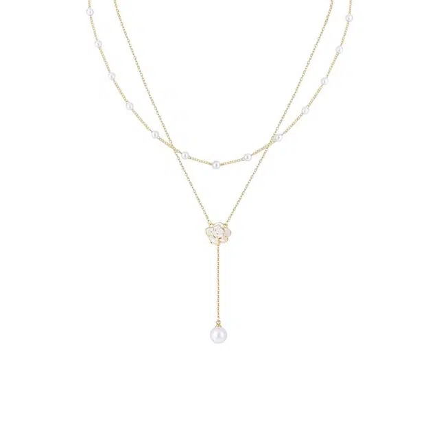 骊碧 山茶花珍珠颈链轻奢法式优雅叠戴唯美气质锁骨链脖颈链配饰实用高档轻奢 铜 项链 女款