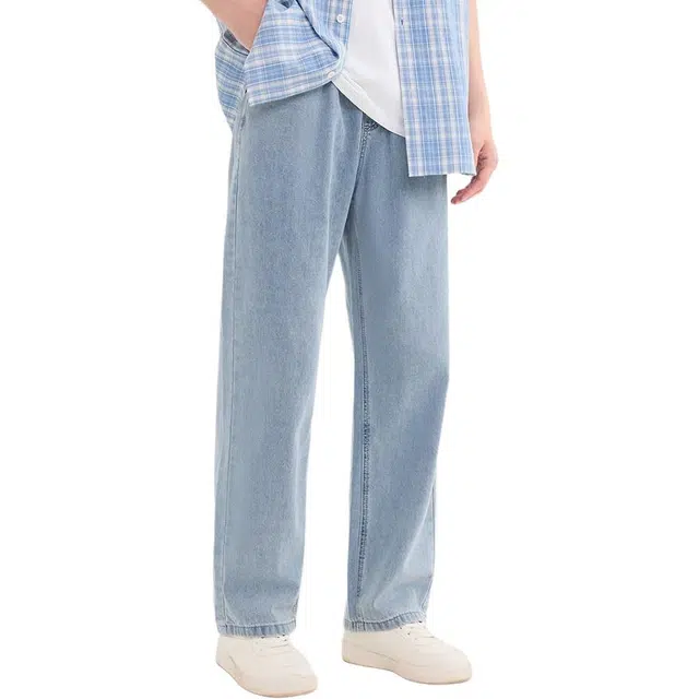三福 抽绳宽松直筒中腰长裤牛仔裤 男款