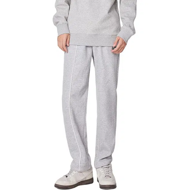 美特斯邦威 嵌条卫裤时尚撞色印花舒适抽绳直筒长裤针织运动裤 男款