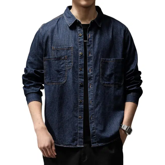 贵色 纯色潮牌风上衣休闲衬衣立体裁剪工艺牛仔外套男经典高端美式拼接工装潮流痞帅翻领长袖衬衫 男女同款
