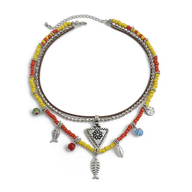 前方大荒野 波西米亚流苏彩色串珠鱼骨民族部落风森系多巴胺小清新多层叠戴百搭通勤时尚潮流小众创意设计 小米珠 项链 女款