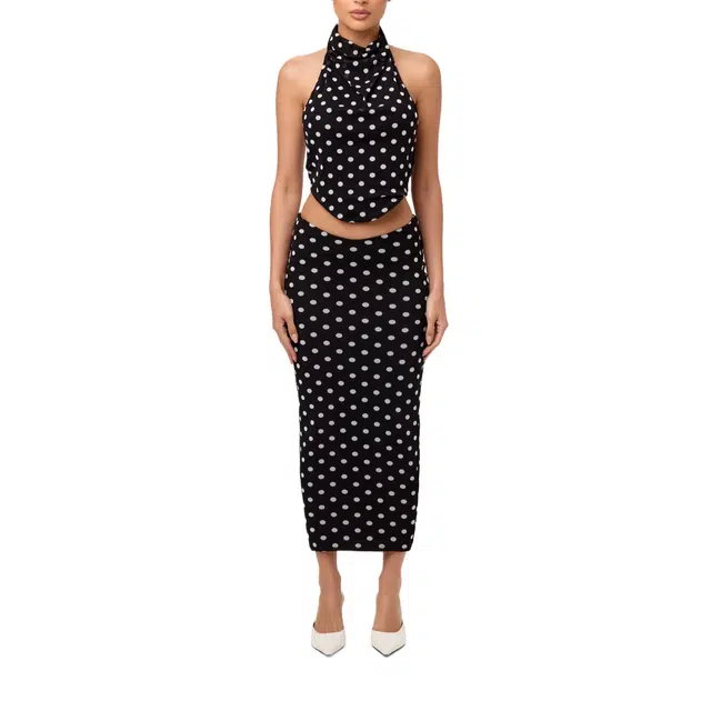 NAKED WARDROBE Polka Dot Midi Skirt Mesh