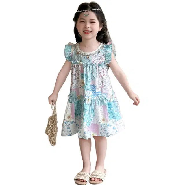 民族风公主裙浪莎连衣裙 洋气碎花舒适百搭短袖 中小童