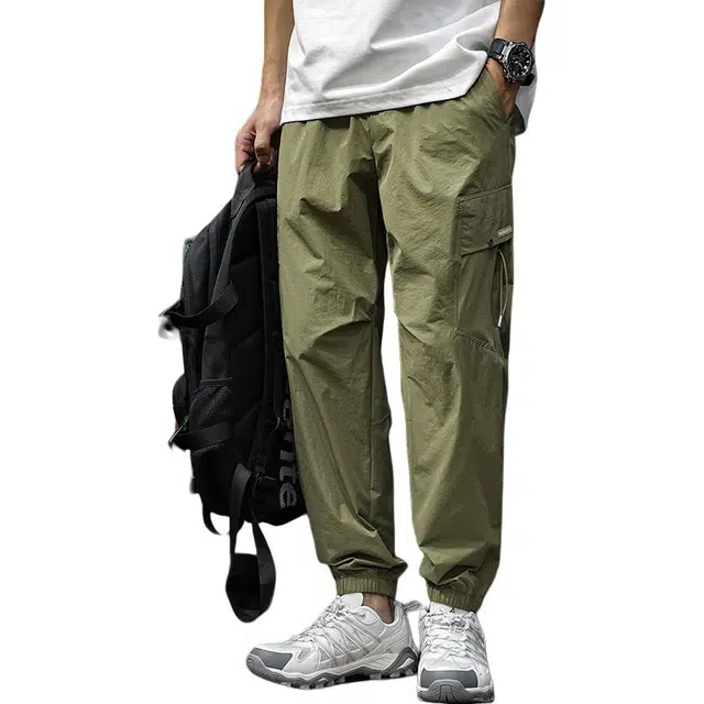 前进牛 夏季 美式简约高街潮牌经典复古口袋拉条吊绳速干工装裤宽松薄款运动百搭长裤休闲裤 男女同款