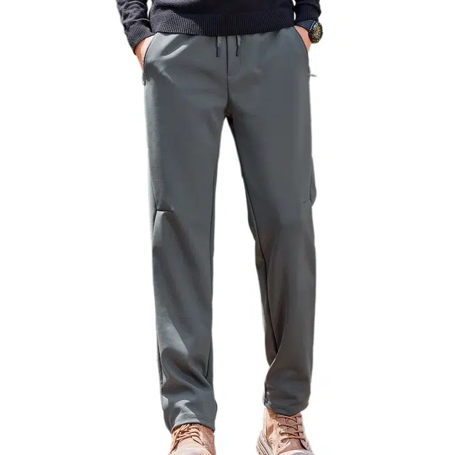 富铤 纯色高弹顺滑挺括有型中腰系绳直筒裤休闲裤 男款