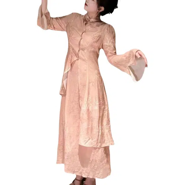 哒头下雨不愁 设计新中式长袖开衫高腰吊带裙裙装套装 女款