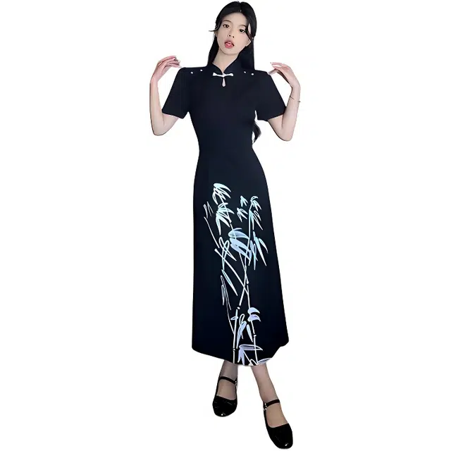 沐晓欣 新中式国风改良旗袍气质收腰显瘦提花修身短袖连衣裙 女款