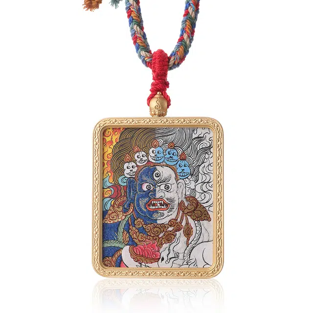 喃呢 精工手绘藏式热贡唐卡平安顺遂功德无量伏魔尊者度一切苦厄招财转运来财新中式国风国潮平安好 铜合金 项链 男女同款情侣款