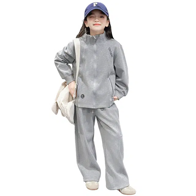 俞兆林休闲运动套装 舒适洋气纯色百搭 灰色 儿童款